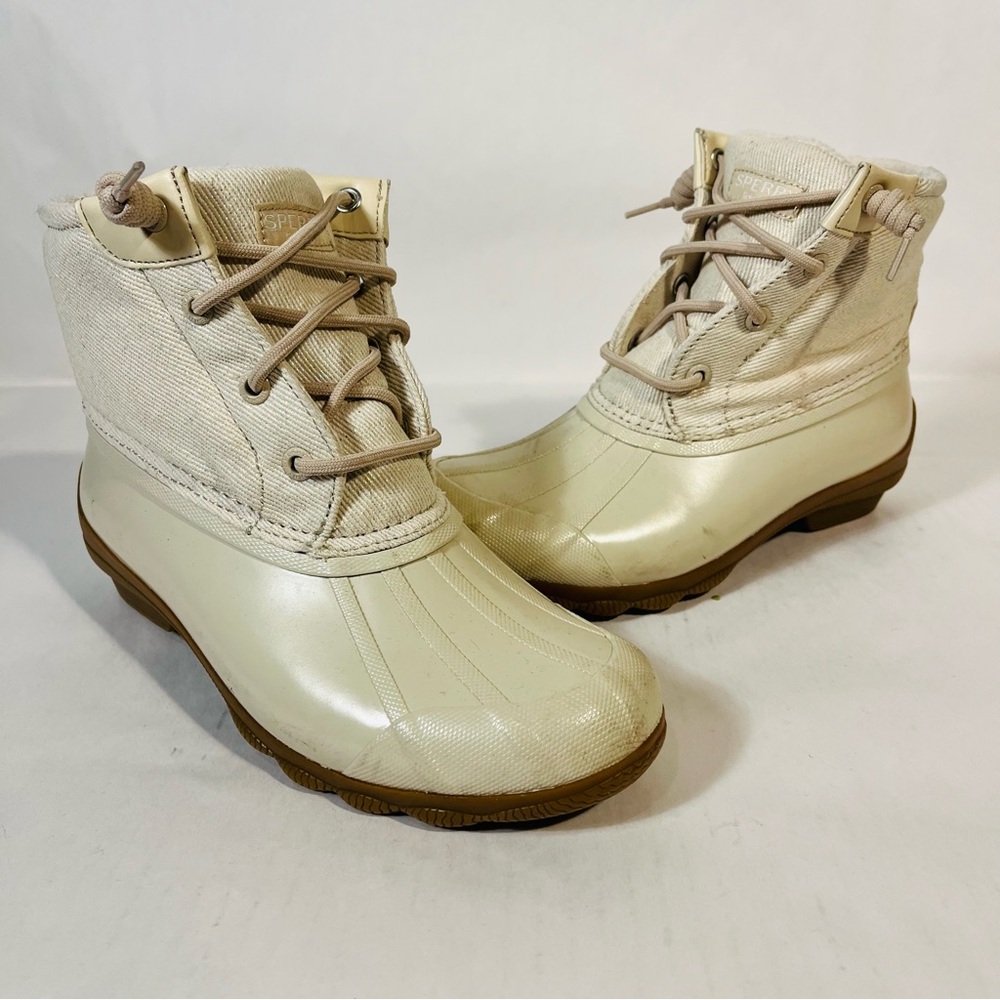 Sperry Syren Gulf Waterproof Rubber Duck Boots Cream Oat STS86758 Size 5